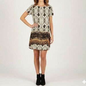 Anthropologie XSMALL Snake Print Shift Dress Neutral Tones Tribal boho chic NEW